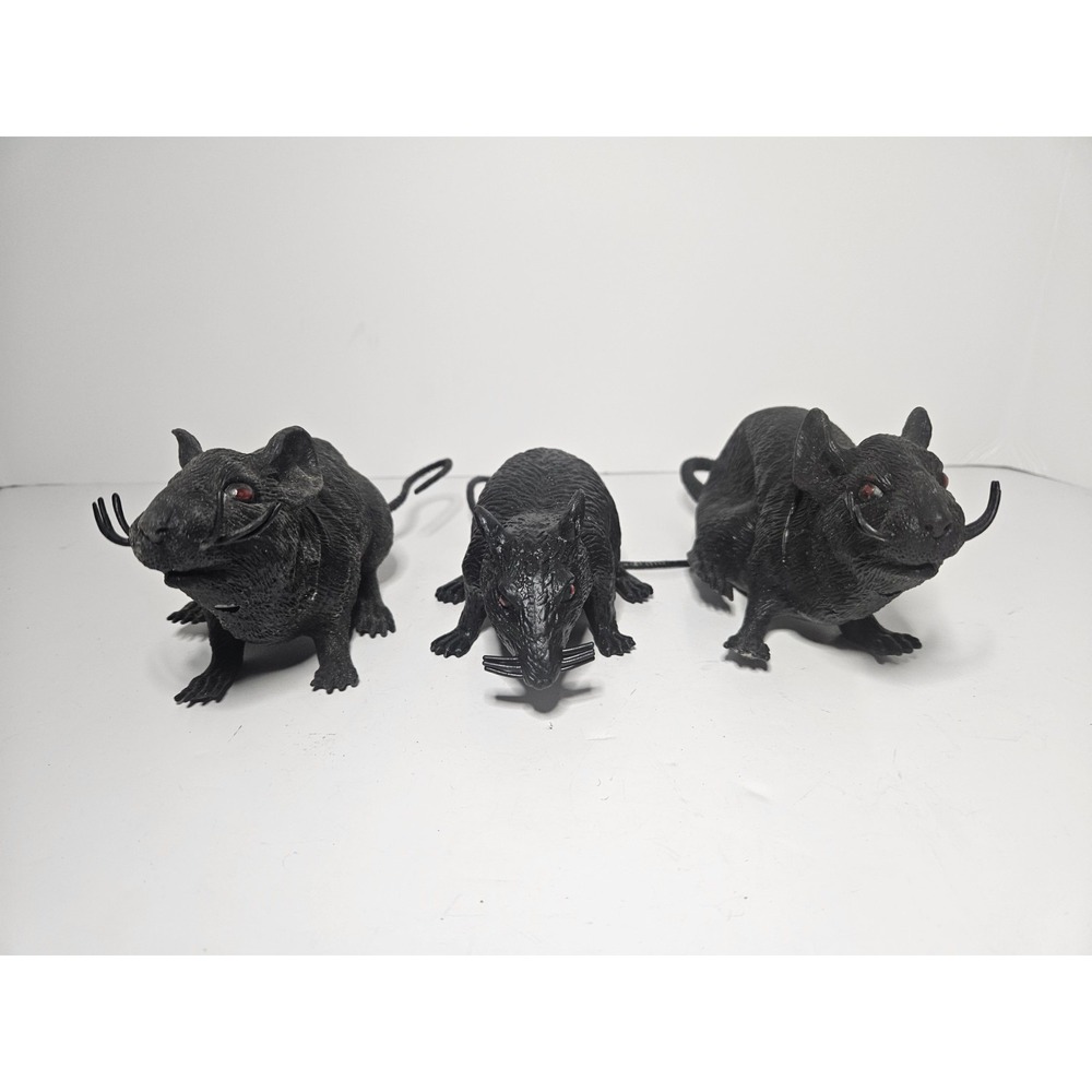 Black Plastic Rats Halloween Prop Squeaking Mice Lot Scary Haunted House Decor